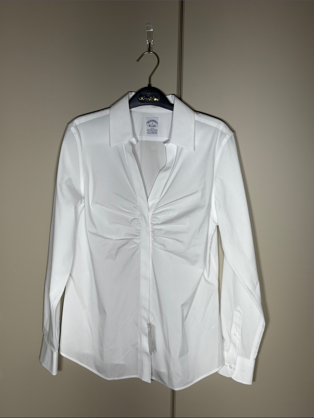 Women's White Ruched Front Dress Shirt - Brooks Brothers, NWT, Size 8